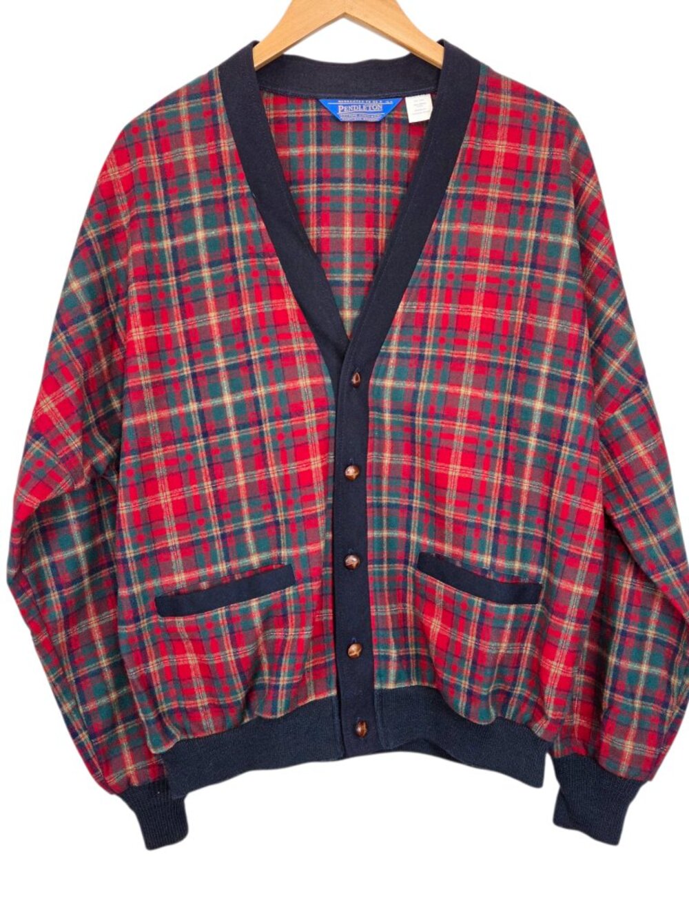 Vintage Pendleton Plaid Wool cardigan Red Green Classic Preppy Holiday Academia